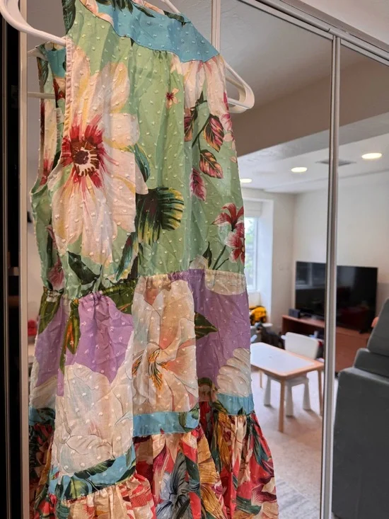 FARM Rio Floral Tiered Dress in Mint Green and Pink - Picture 3 of 3